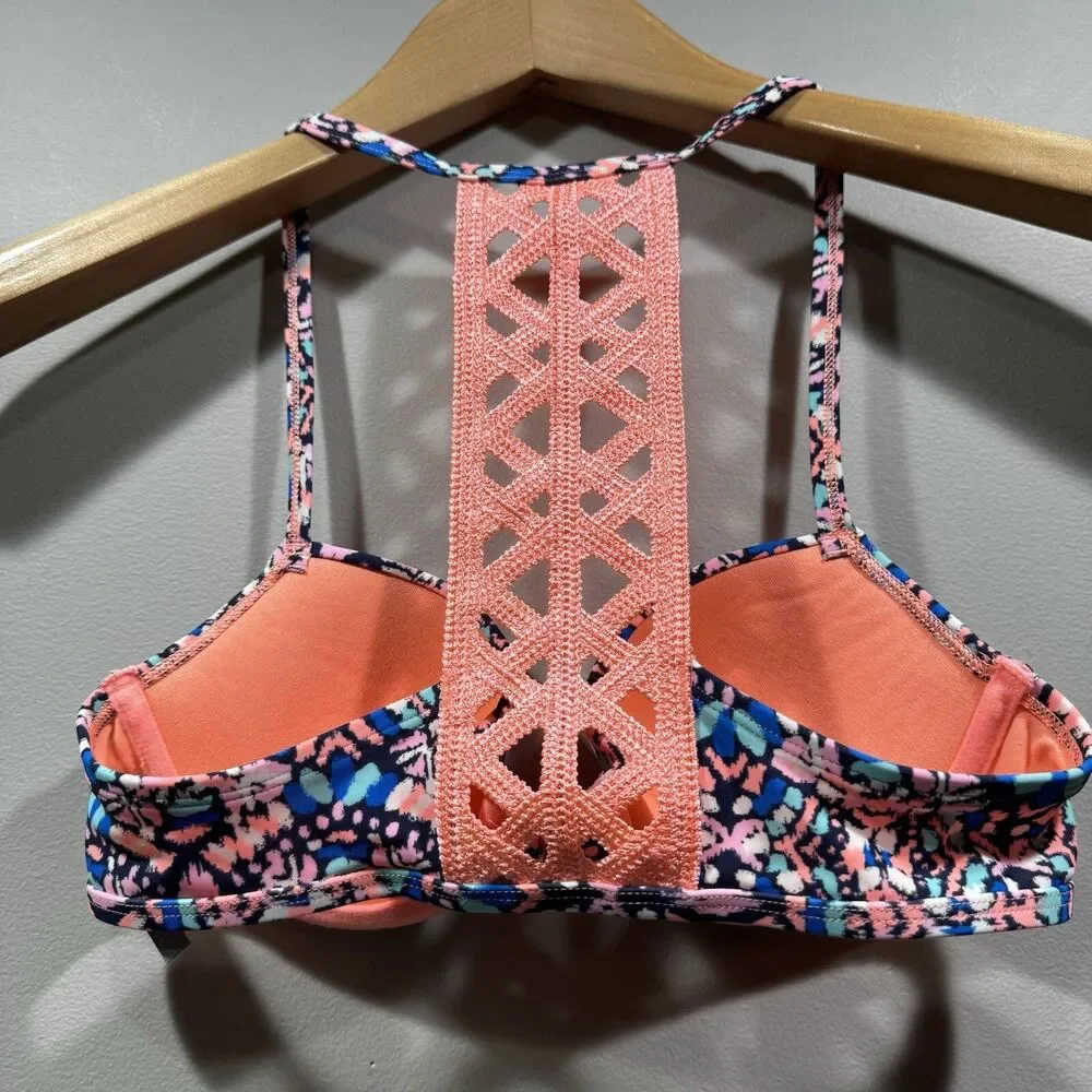AERIE Womens Size 32B Tribal Pattern Racerback Bikini Top Coral Wired